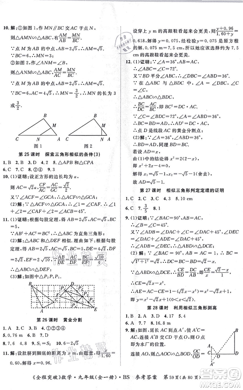 延邊大學(xué)出版社2021思而優(yōu)教育全程突破九年級數(shù)學(xué)全一冊BS北師版答案
