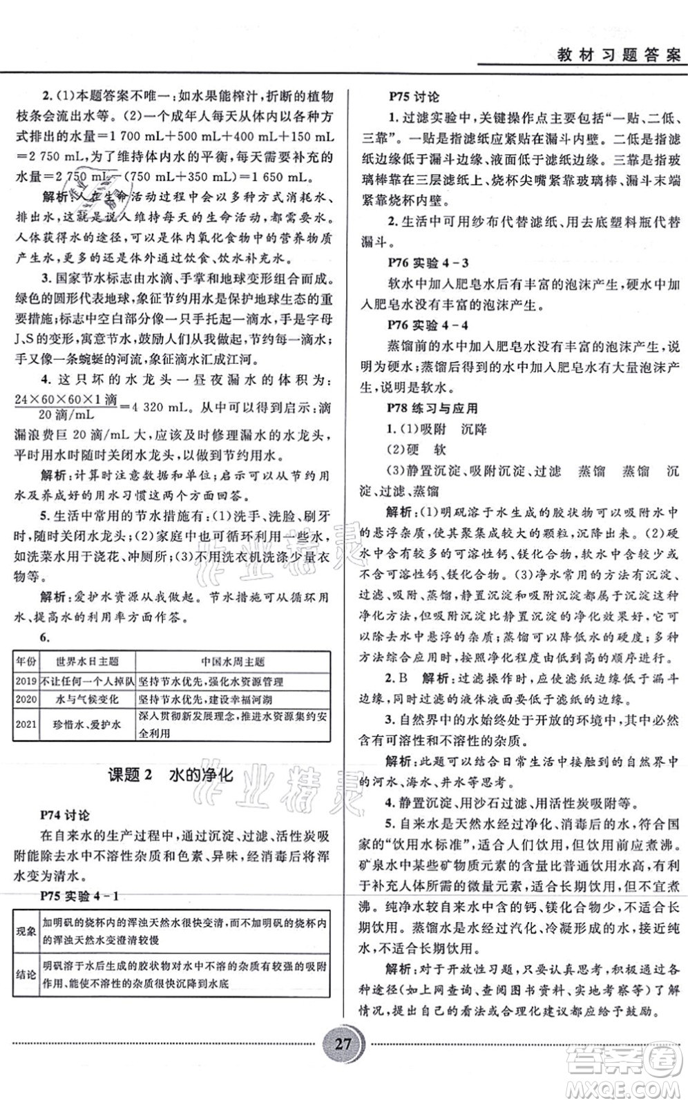 河北少年兒童出版社2021奪冠百分百初中精講精練九年級化學(xué)上冊人教版答案