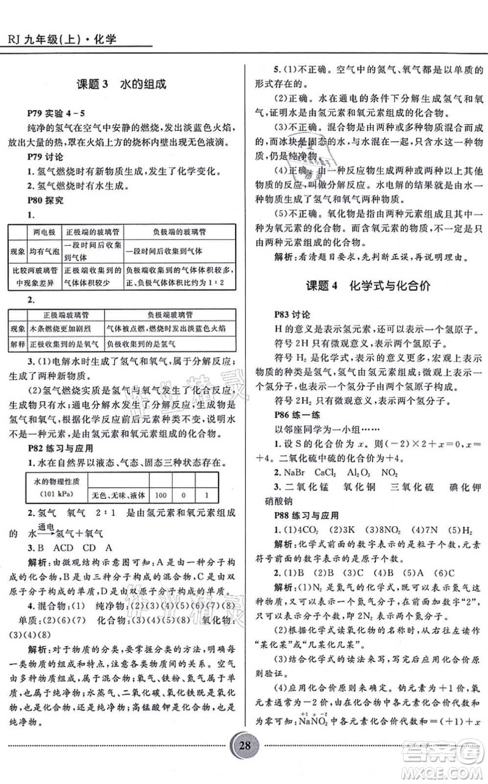 河北少年兒童出版社2021奪冠百分百初中精講精練九年級化學(xué)上冊人教版答案