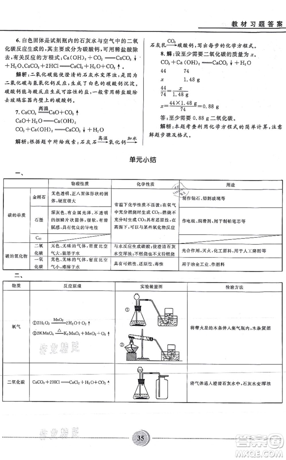 河北少年兒童出版社2021奪冠百分百初中精講精練九年級化學(xué)上冊人教版答案
