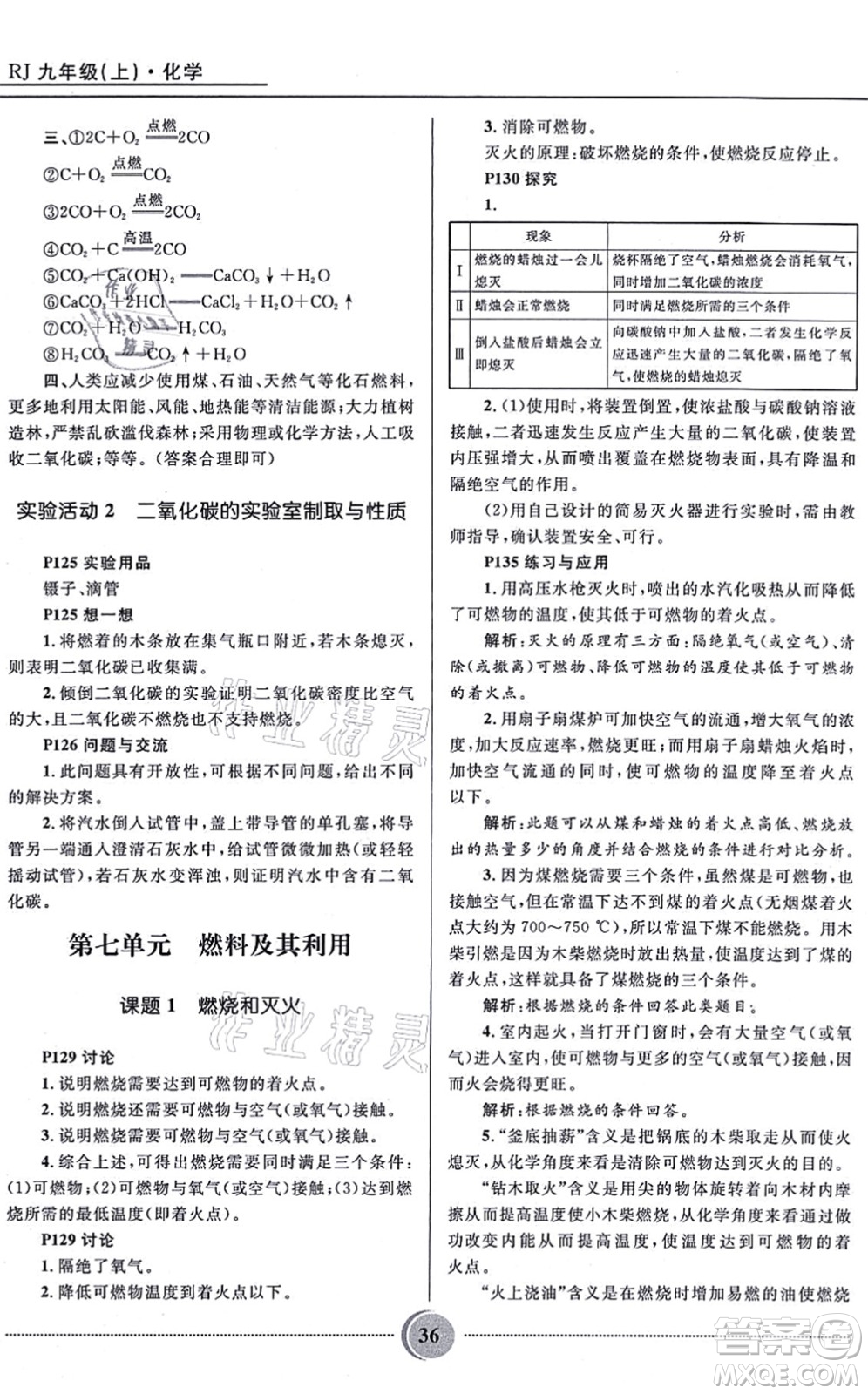 河北少年兒童出版社2021奪冠百分百初中精講精練九年級化學(xué)上冊人教版答案