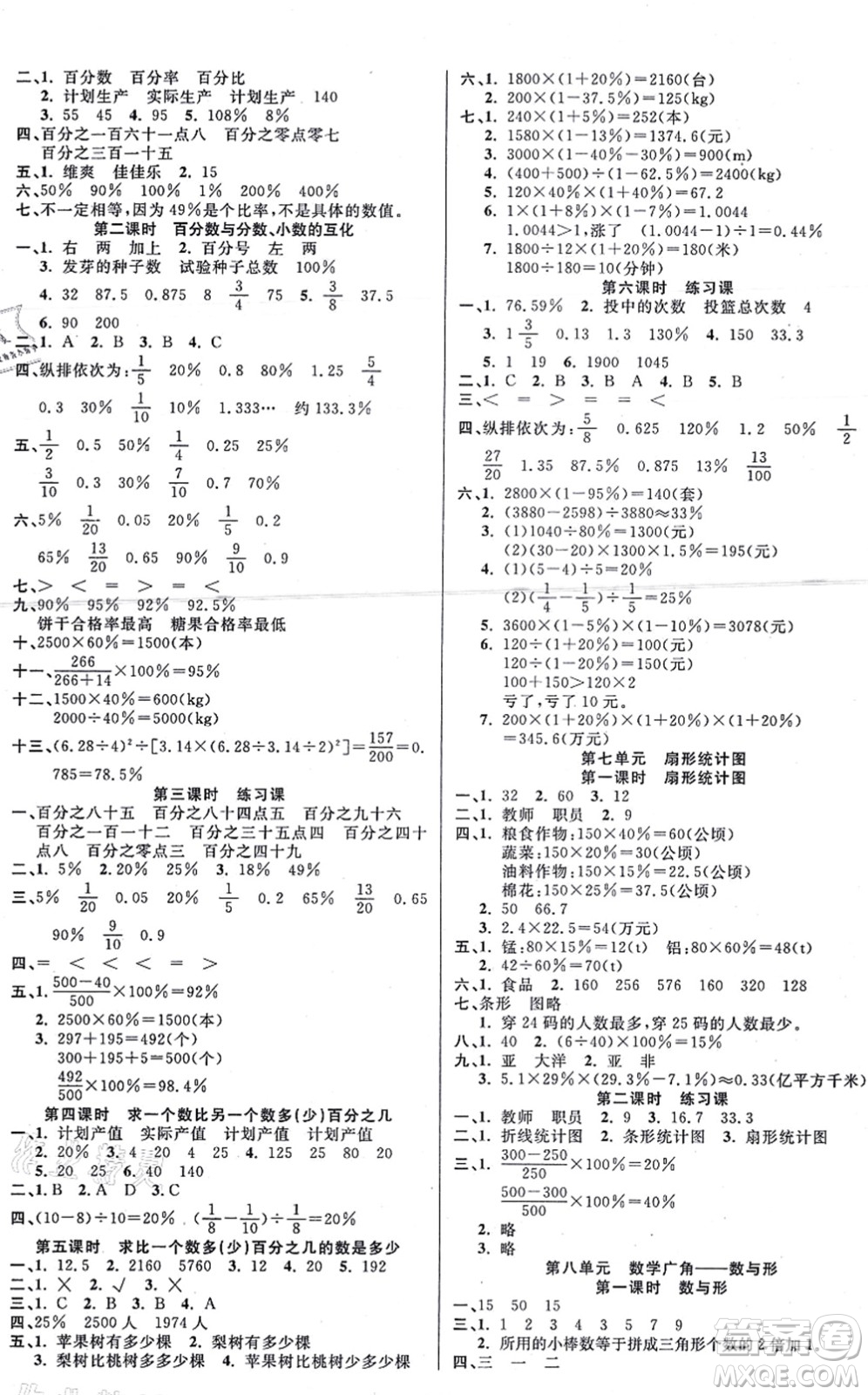 西安出版社2021奪冠新課堂隨堂練測六年級數(shù)學(xué)上冊RJ人教版答案