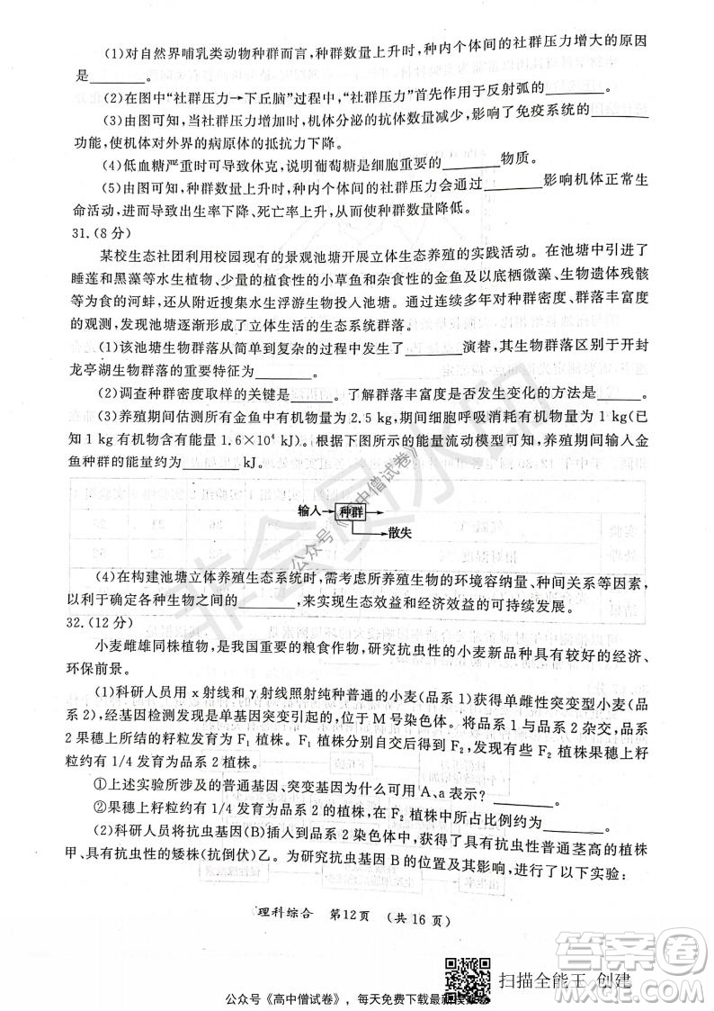 開(kāi)封市2022屆高三第一次模擬考試?yán)砜凭C合試題及答案