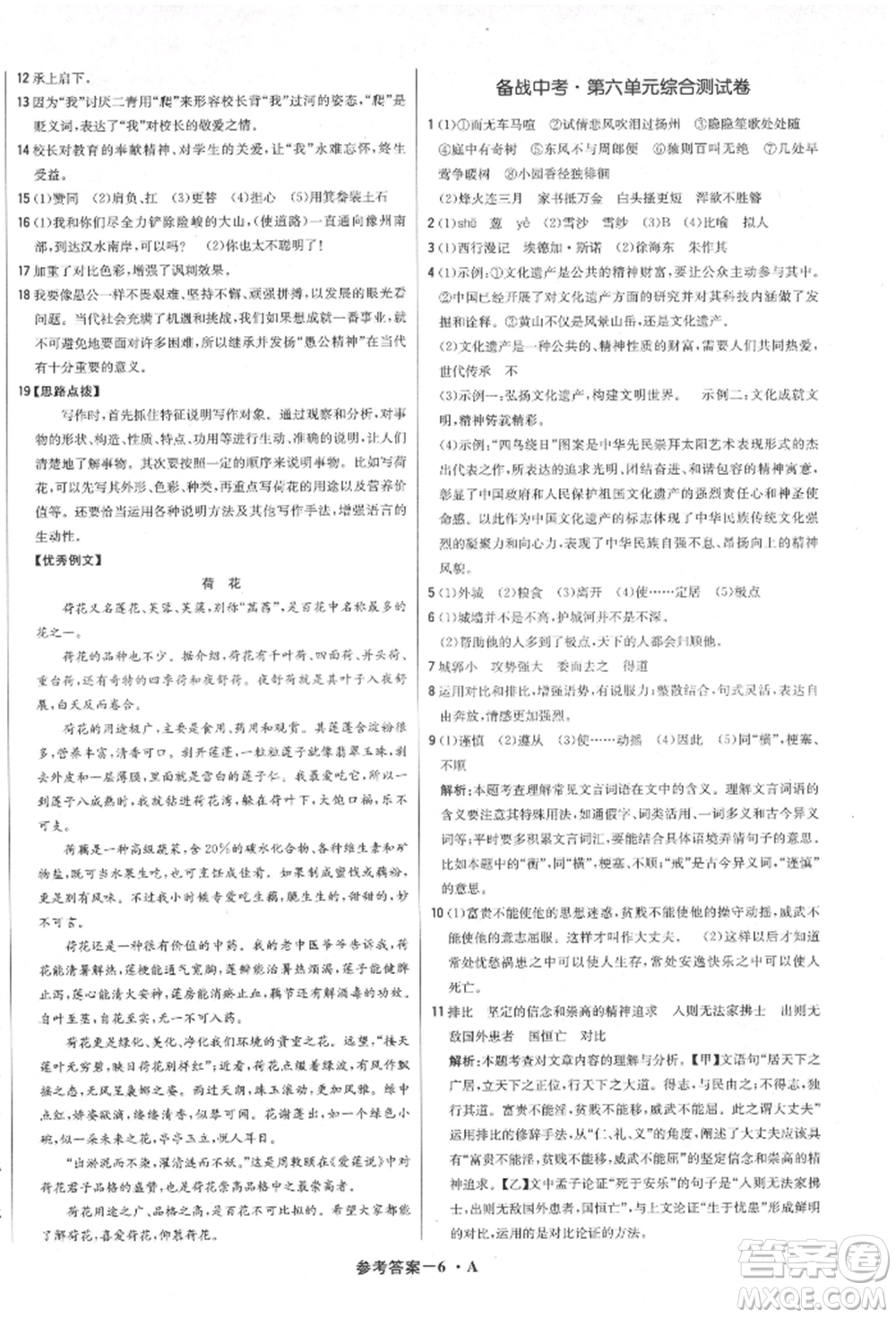 北京教育出版社2021年1+1輕巧奪冠優(yōu)化訓練八年級上冊語文人教版參考答案