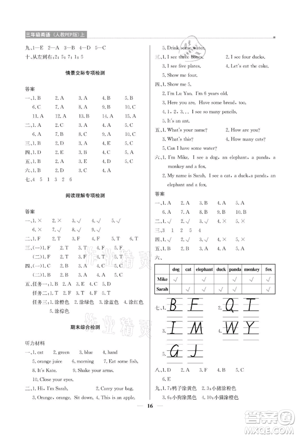 北京教育出版社2021提分教練優(yōu)學(xué)導(dǎo)練測(cè)三年級(jí)英語上冊(cè)人教版參考答案