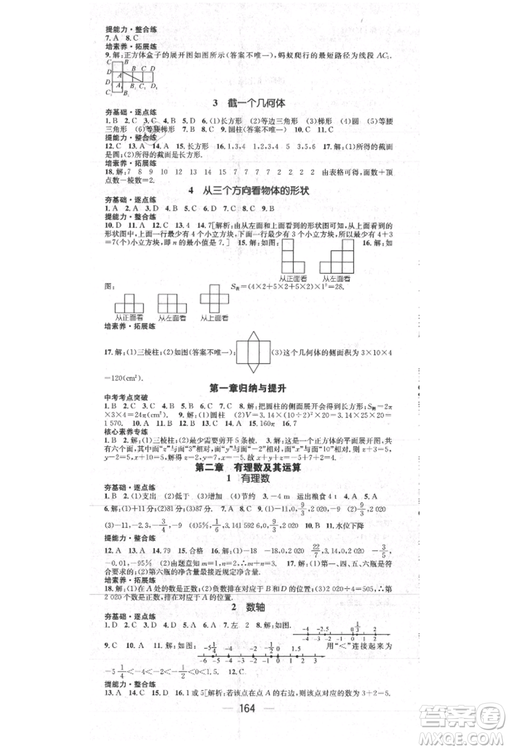 陽光出版社2021精英新課堂七年級數(shù)學(xué)上冊北師大版參考答案