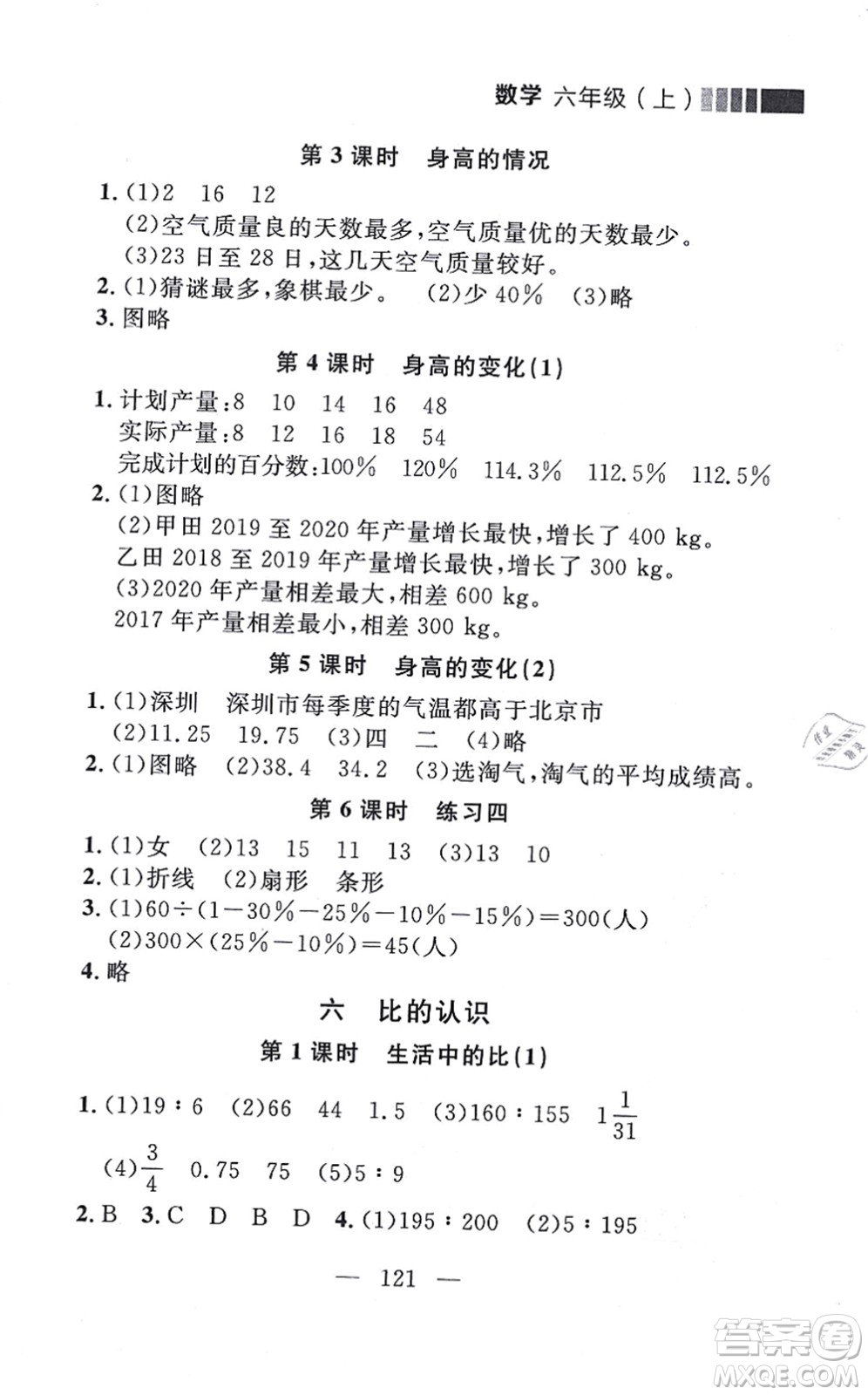 延邊大學(xué)出版社2021點(diǎn)石成金金牌每課通六年級(jí)數(shù)學(xué)上冊(cè)北師大版大連專版答案