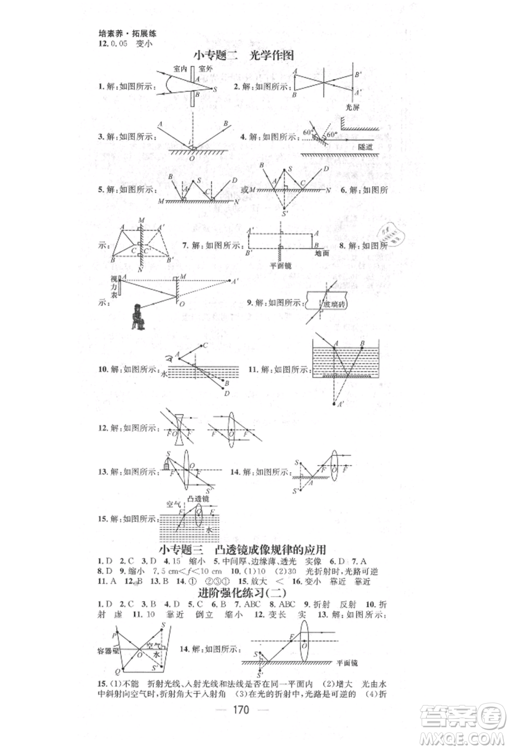 陽光出版社2021精英新課堂八年級(jí)物理上冊(cè)滬科版遵義專版參考答案