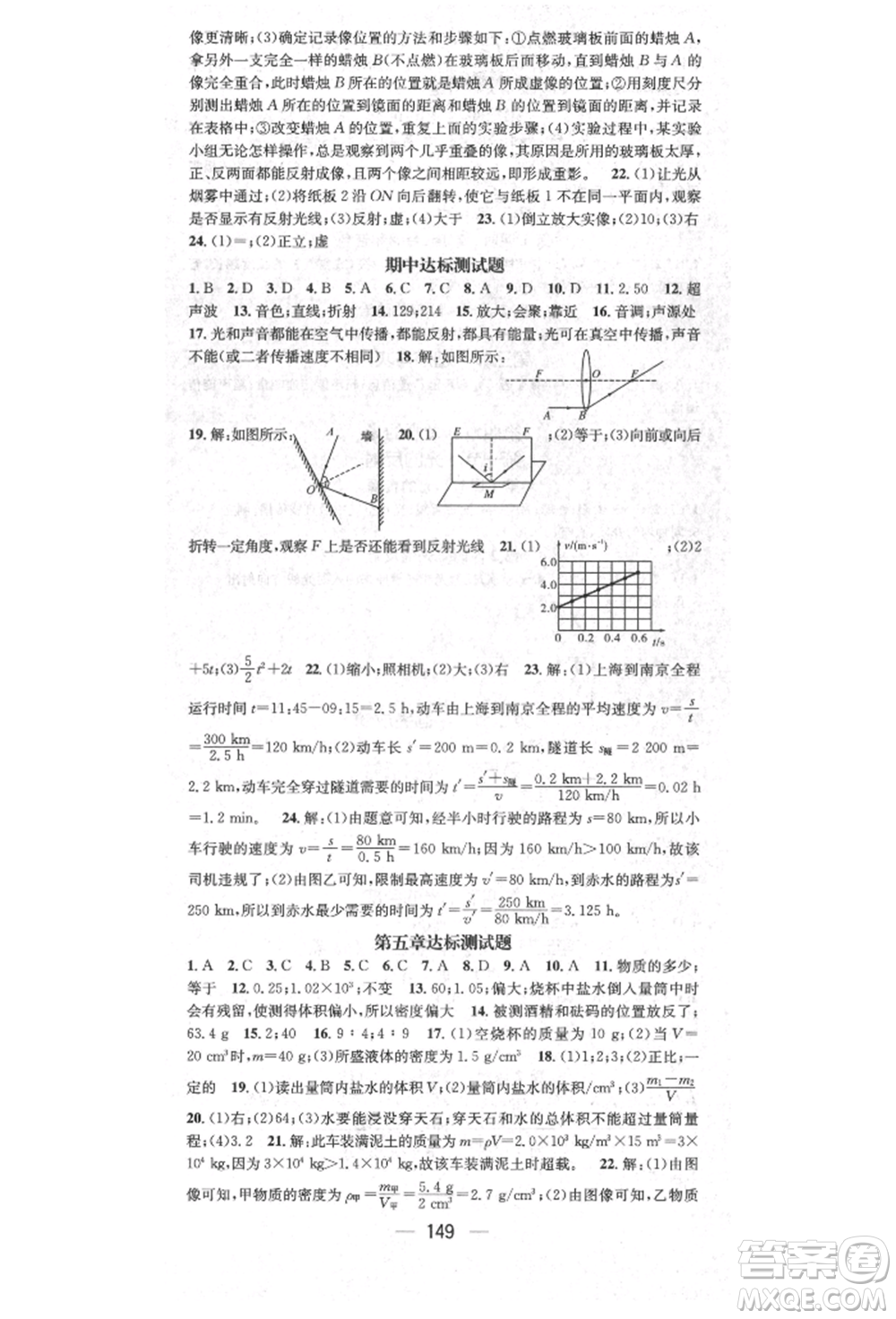 陽光出版社2021精英新課堂八年級物理上冊滬科版參考答案