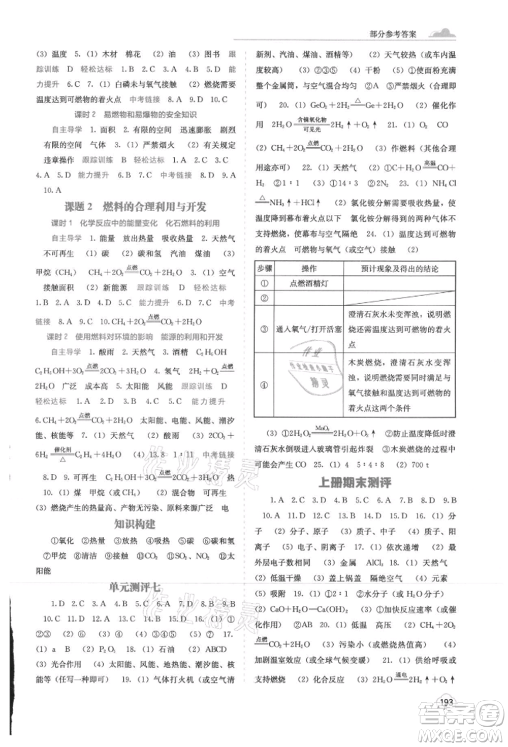廣西教育出版社2021自主學習能力測評九年級化學人教版參考答案