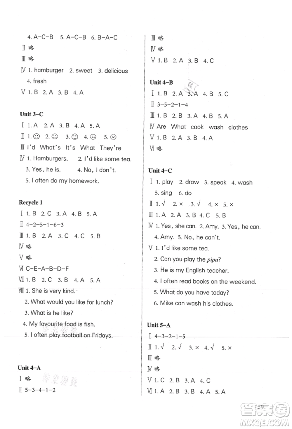 合肥工業(yè)大學(xué)出版社2021小學(xué)英語(yǔ)課堂練習(xí)五年級(jí)上冊(cè)人教版參考答案