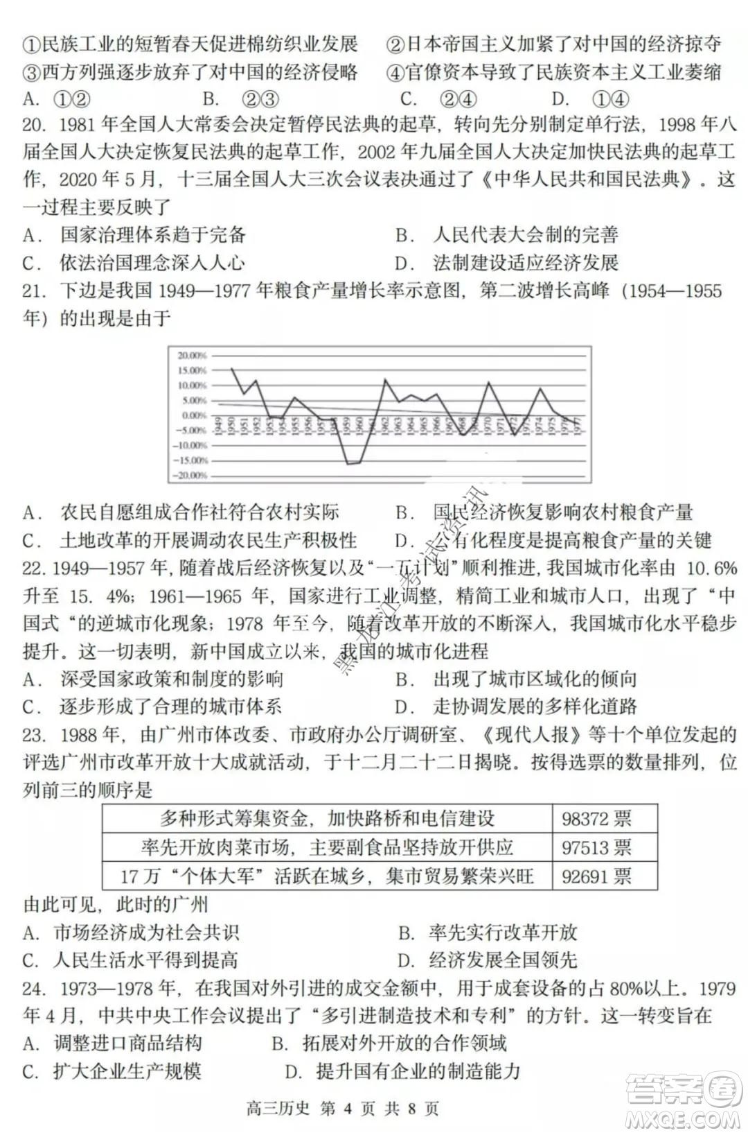 哈三中2021-2022高三上學(xué)期第三次驗收考試歷史試卷及答案