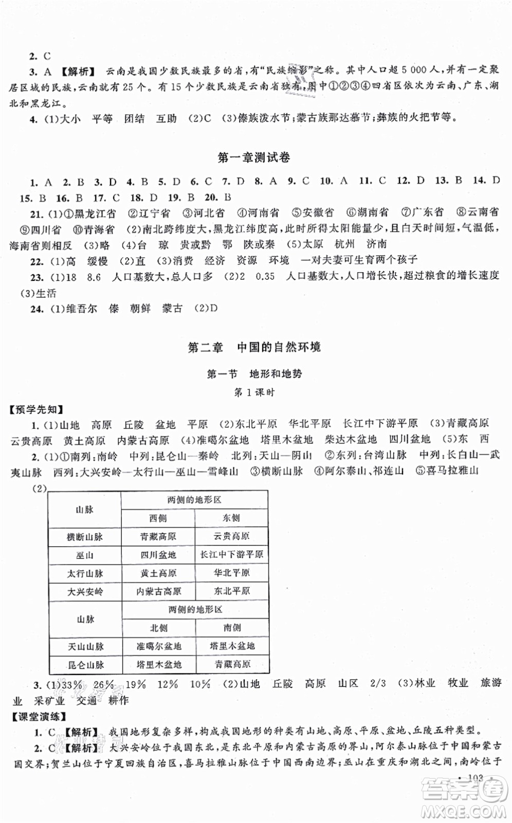 吉林出版集團股份有限公司2021自主學習當堂反饋八年級地理上冊人教版答案