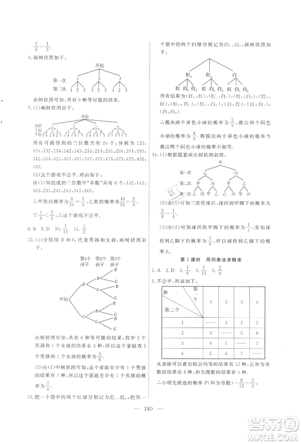 吉林大學(xué)出版社2021新起點(diǎn)作業(yè)本九年級(jí)數(shù)學(xué)上冊(cè)華師大版參考答案