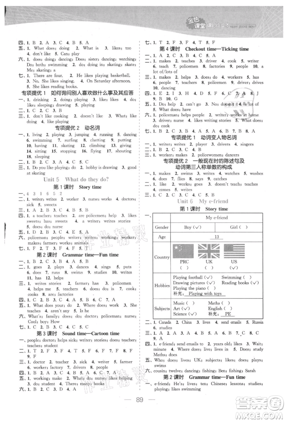北方婦女兒童出版社2021金色課堂課時(shí)作業(yè)本五年級(jí)英語(yǔ)上冊(cè)江蘇版提優(yōu)版參考答案