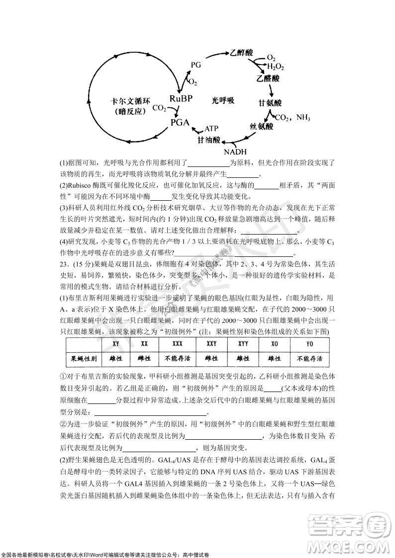 山東青島2021-2022學年度第一學期教學質量檢測高三生物試題及答案