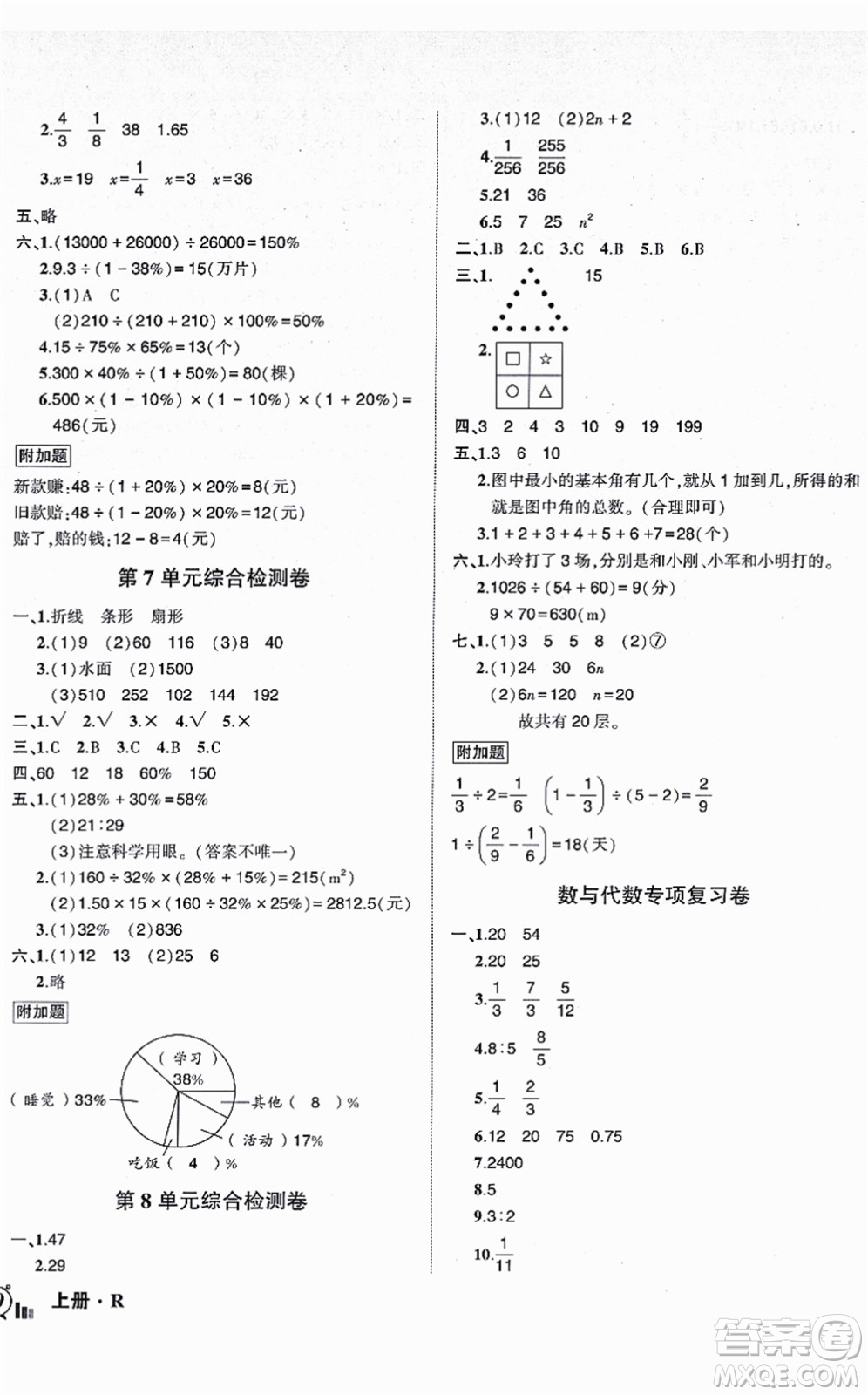 吉林教育出版社2021狀元成才路創(chuàng)新名卷六年級數(shù)學上冊R人教版答案
