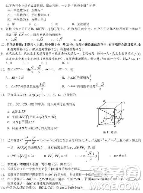 2021年秋“荊、荊、襄、宜”四地七?？荚嚶?lián)盟高二期中聯(lián)考數(shù)學試題及答案