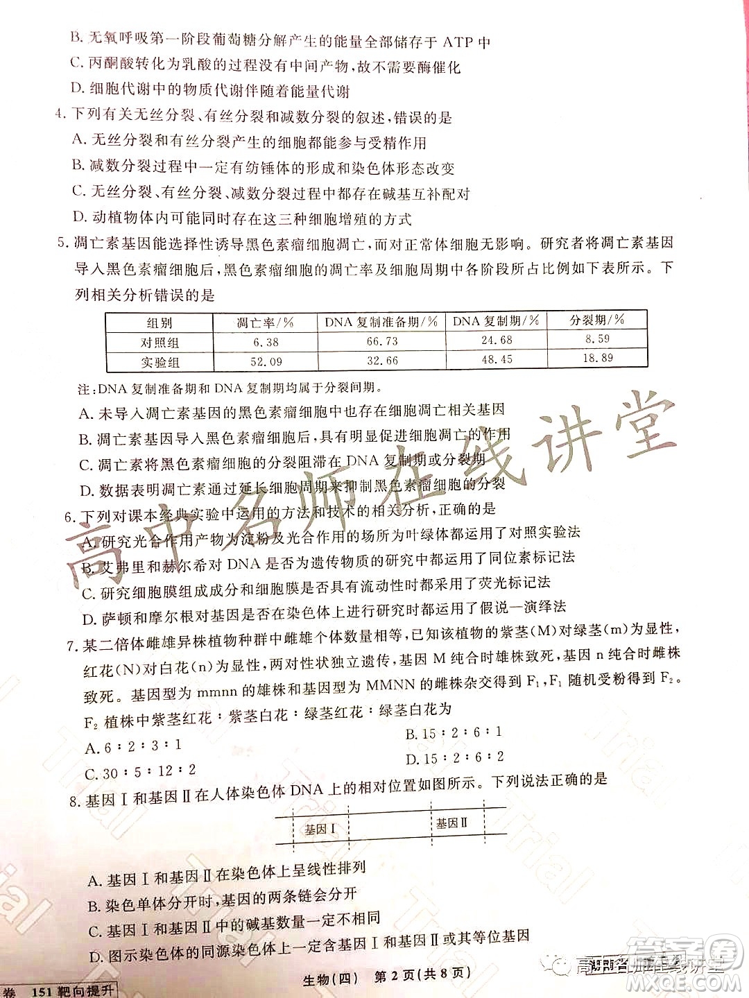 2021-2022學年度高三分科檢測提分卷四生物試題及答案
