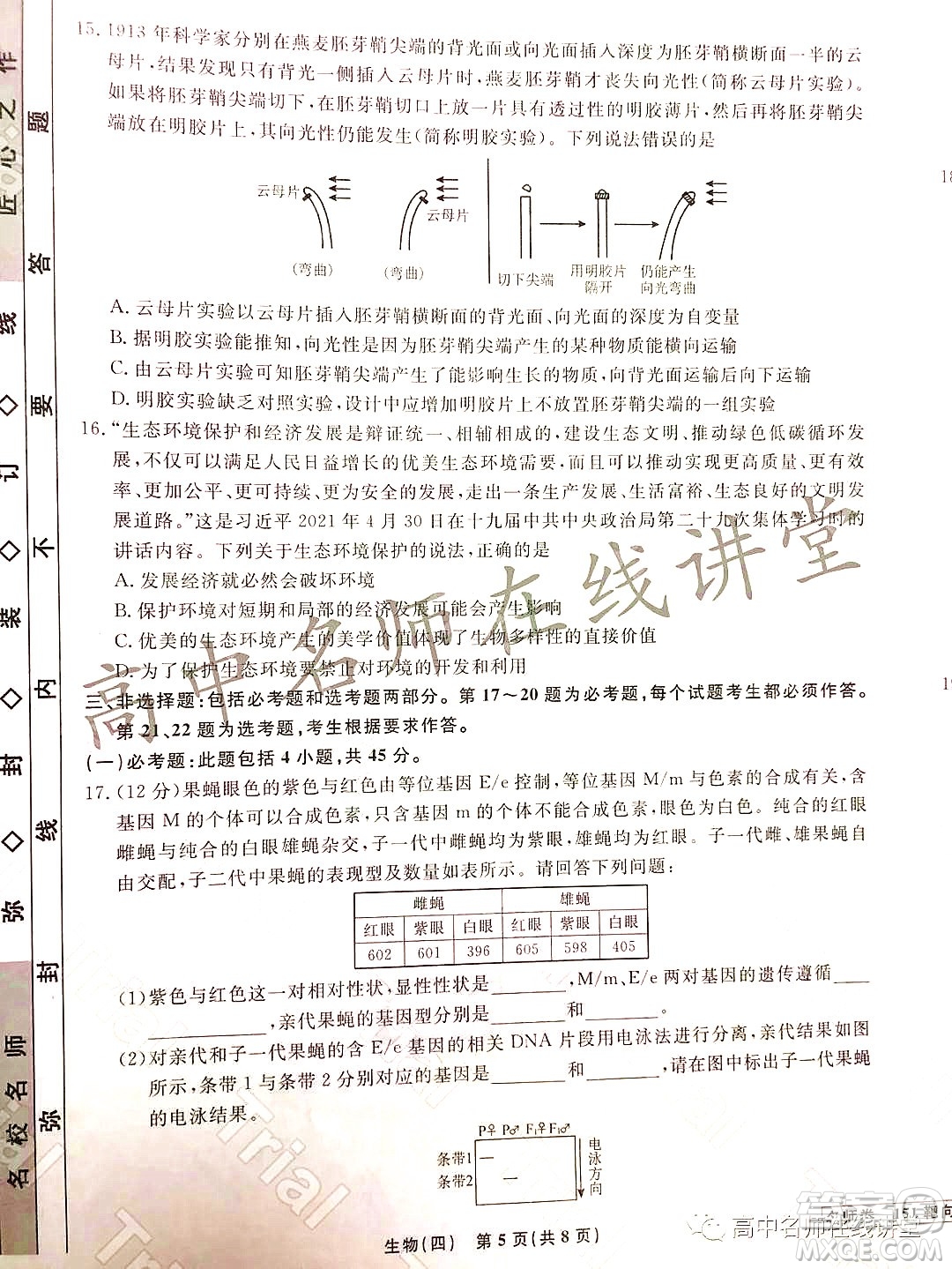 2021-2022學年度高三分科檢測提分卷四生物試題及答案