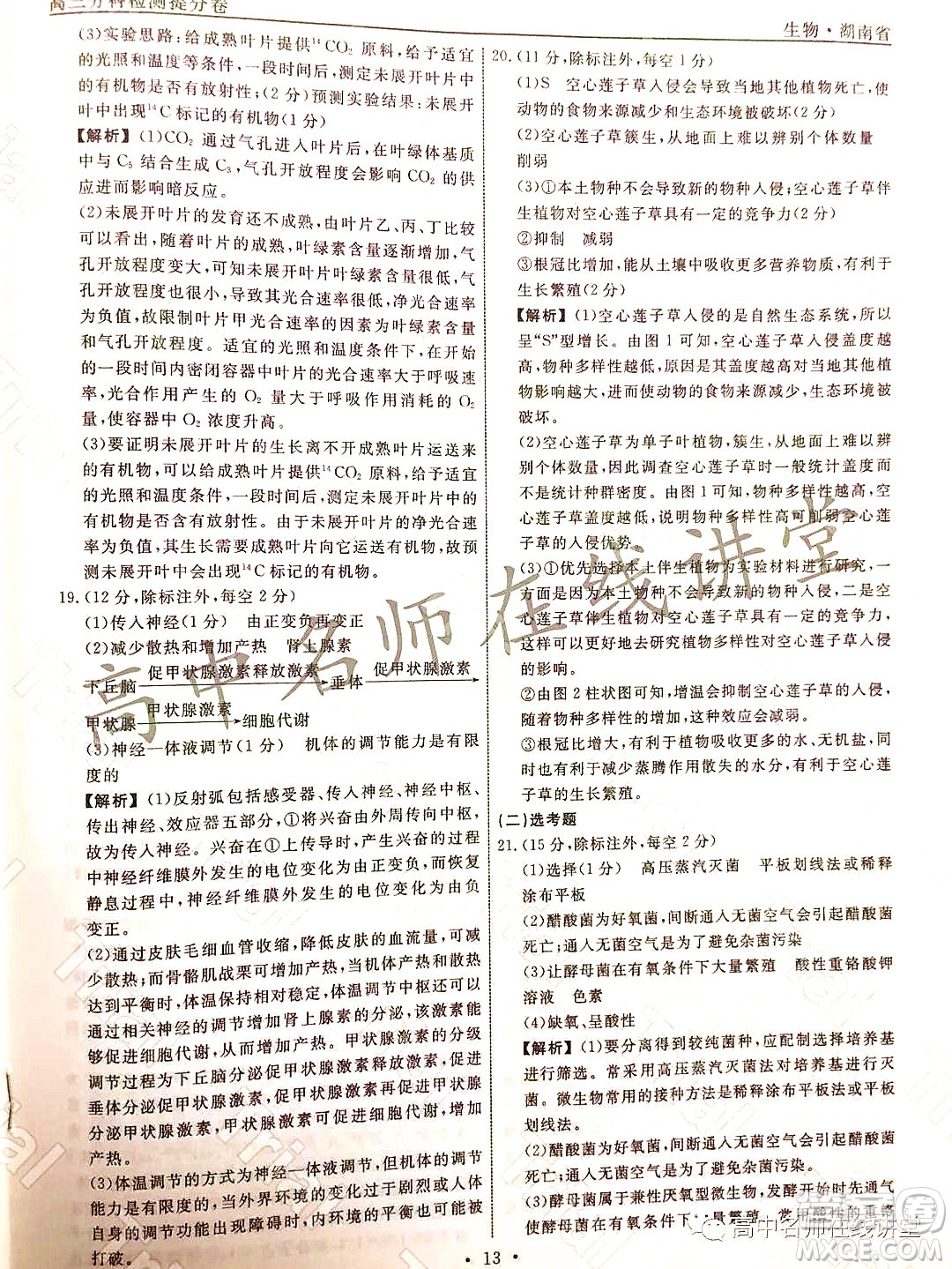 2021-2022學年度高三分科檢測提分卷四生物試題及答案