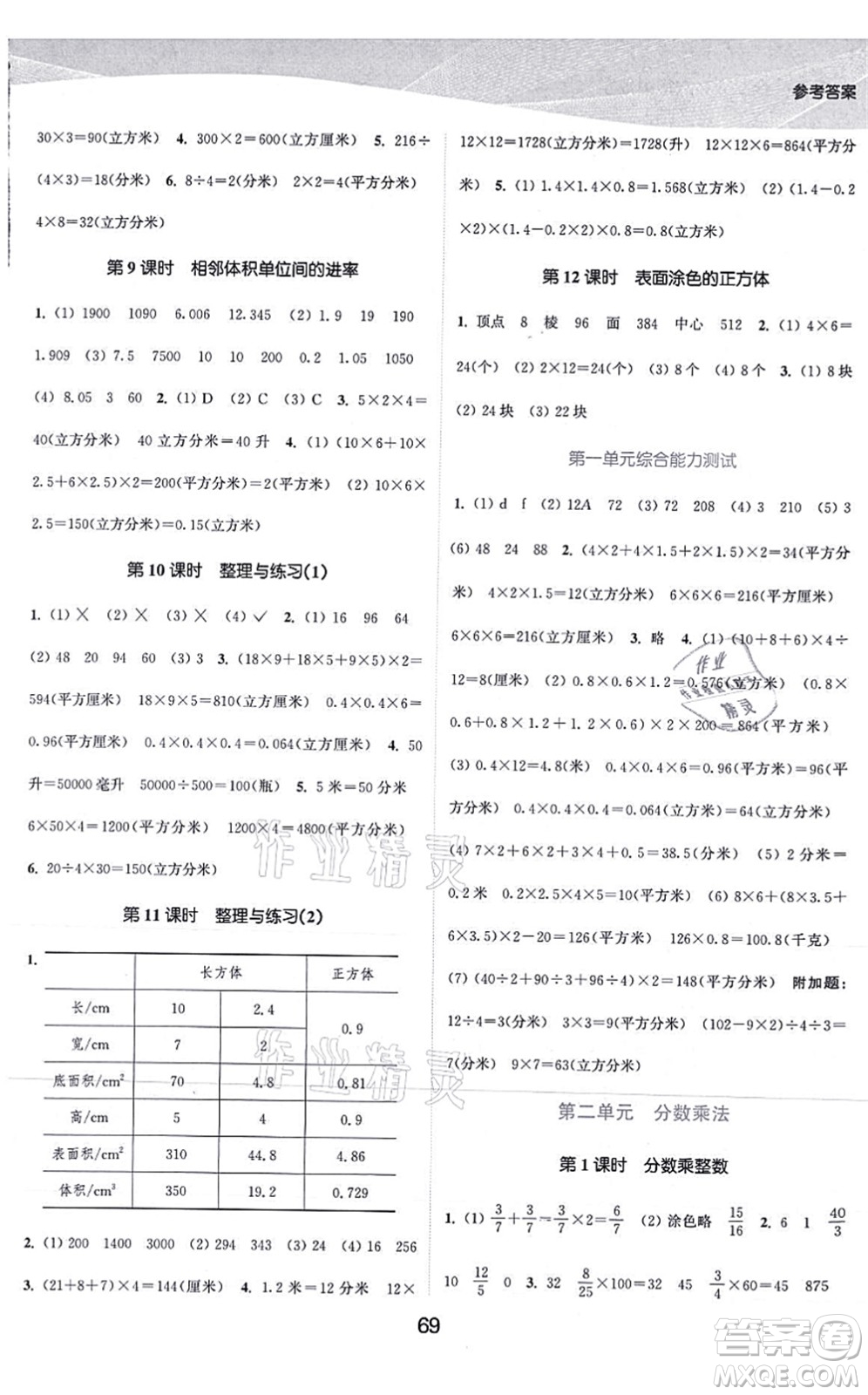 江蘇人民出版社2021高效精練提優(yōu)作業(yè)本六年級數(shù)學上冊蘇教版答案