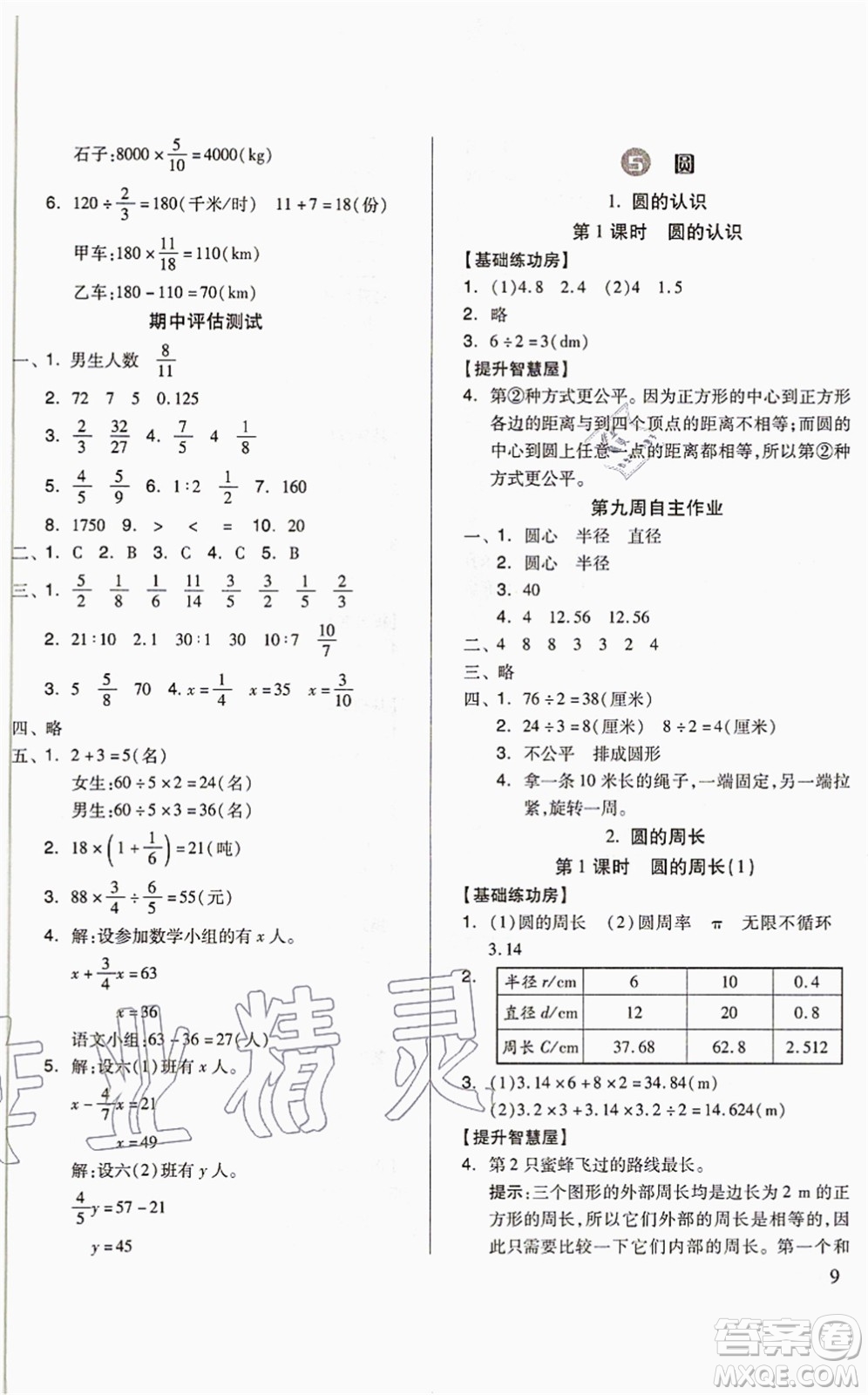 山東科學(xué)技術(shù)出版社2021新思維伴你學(xué)配單元達(dá)標(biāo)測(cè)試卷六年級(jí)數(shù)學(xué)上冊(cè)人教版答案