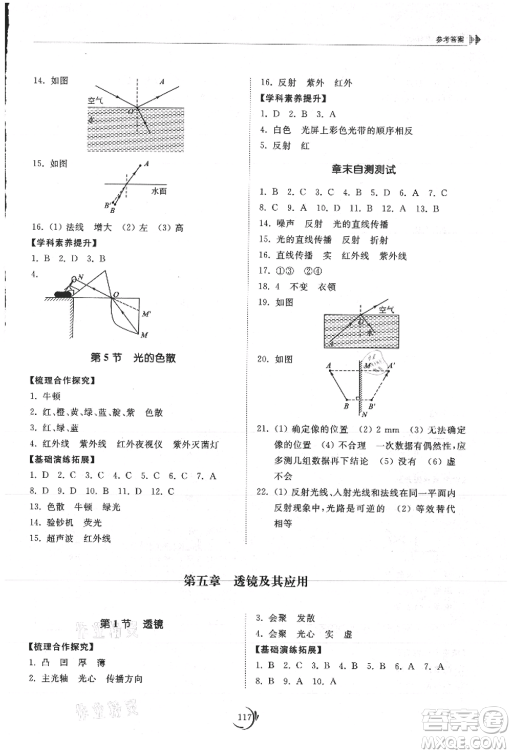 山東科學技術出版社2021初中同步練習冊八年級物理上冊人教版參考答案