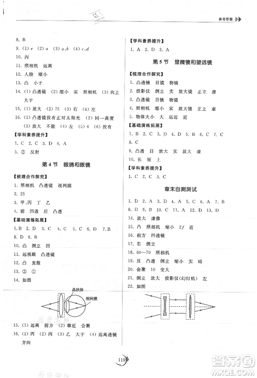 山東科學技術出版社2021初中同步練習冊八年級物理上冊人教版參考答案