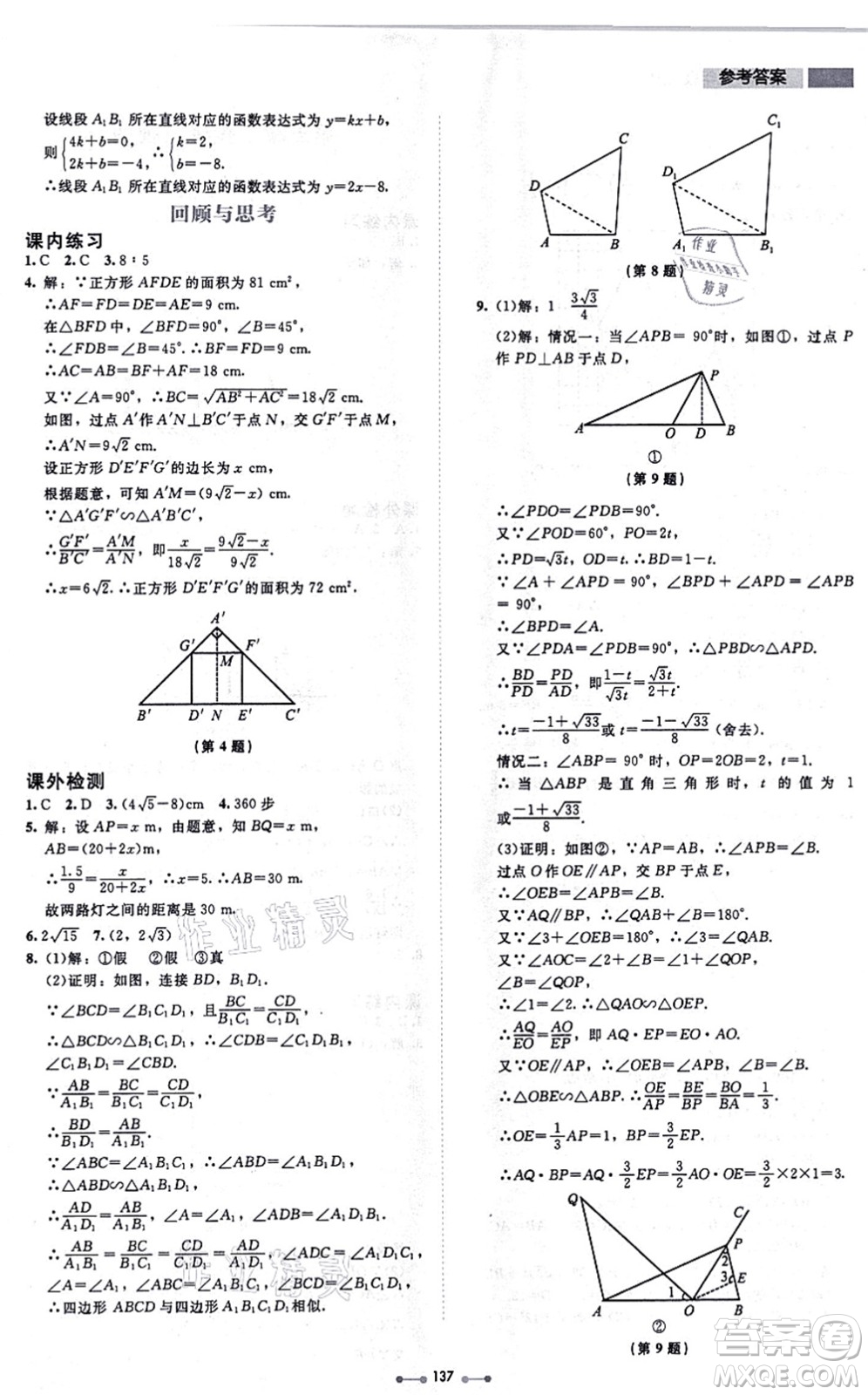 北京師范大學(xué)出版社2021伴你學(xué)九年級(jí)數(shù)學(xué)上冊(cè)北師大版答案