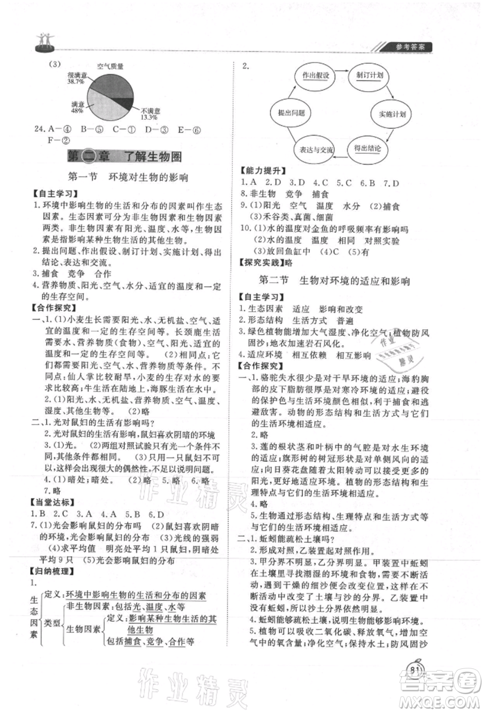 山東友誼出版社2021初中同步練習冊五四制六年級生物上冊魯科版參考答案