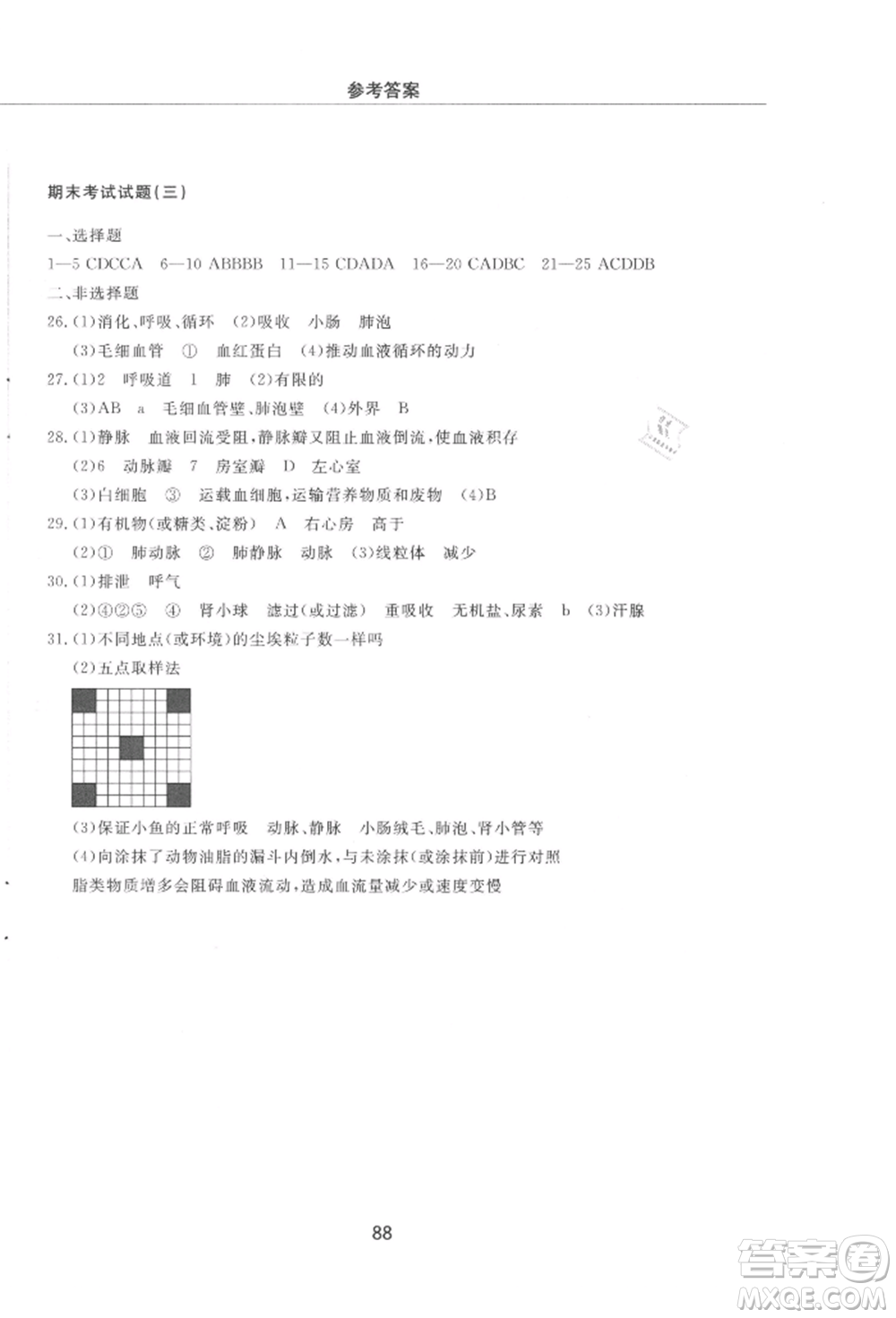 明天出版社2021初中同步練習(xí)冊(cè)配套檢測(cè)卷五四學(xué)制七年級(jí)生物上冊(cè)魯科版參考答案