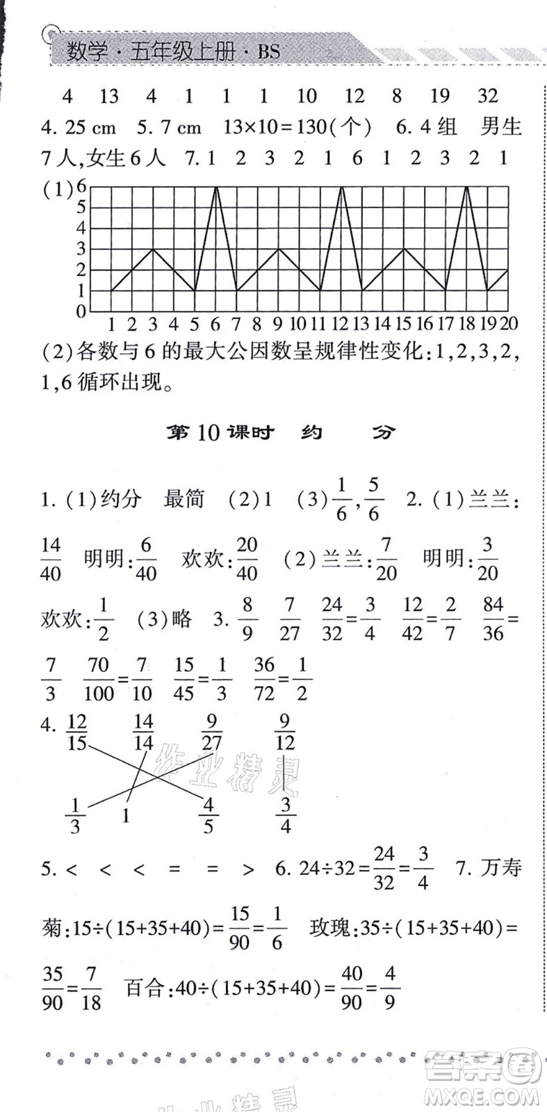 寧夏人民教育出版社2021經(jīng)綸學典課時作業(yè)五年級數(shù)學上冊BS北師版答案
