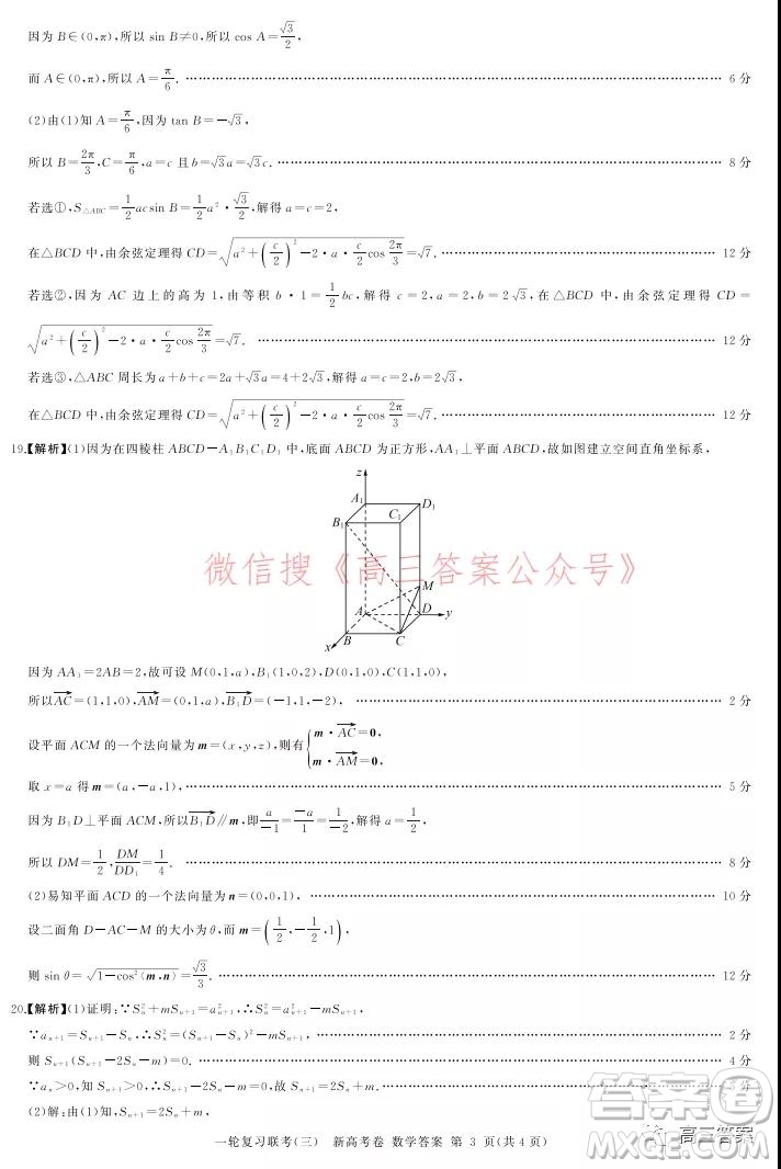 百師聯(lián)盟2022屆高三一輪復習聯(lián)考三新高考卷數(shù)學試題及答案
