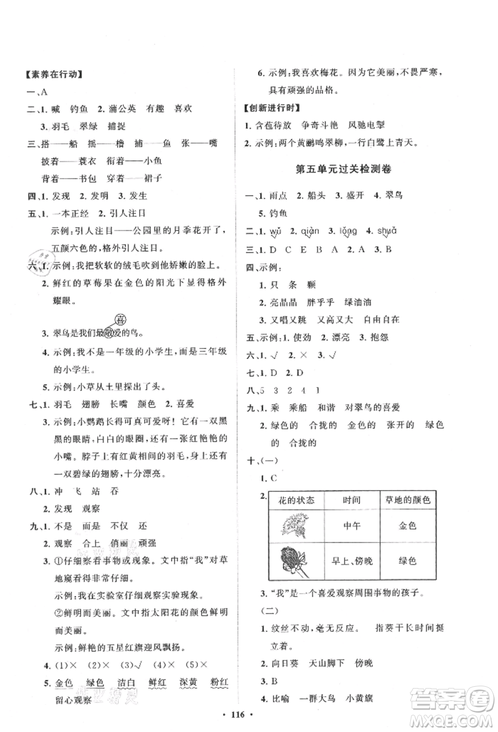 山東教育出版社2021小學(xué)同步練習(xí)冊(cè)分層卷三年級(jí)語(yǔ)文上冊(cè)人教版參考答案