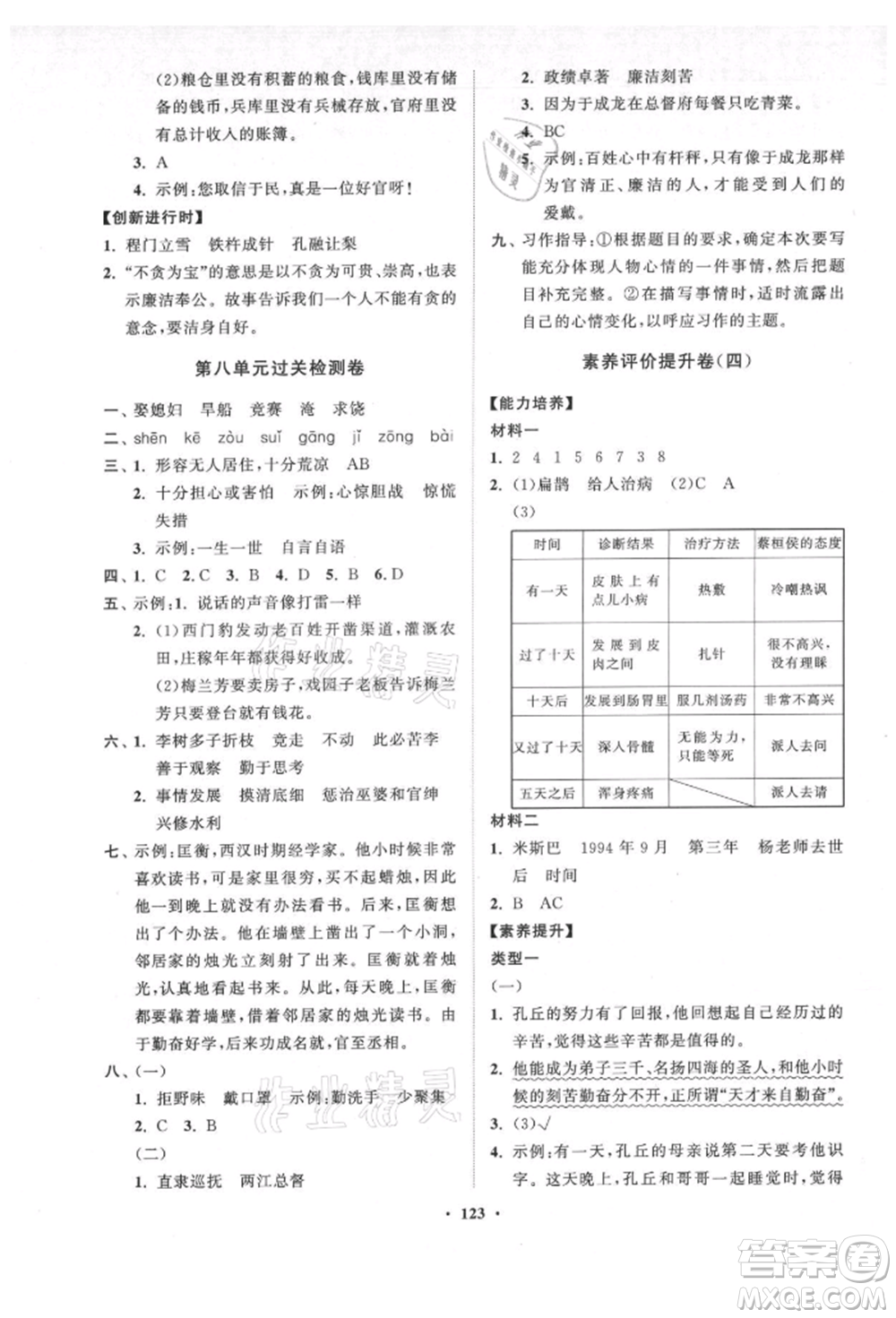 山東教育出版社2021小學(xué)同步練習(xí)冊分層卷五四制四年級語文上冊人教版參考答案