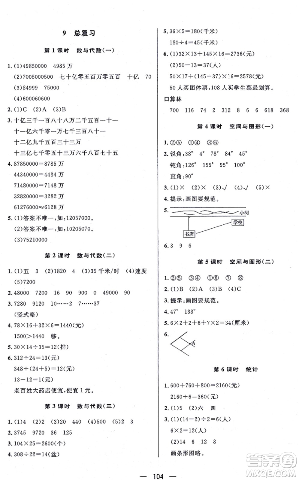 安徽人民出版社2021簡易通小學(xué)同步導(dǎo)學(xué)練四年級數(shù)學(xué)上冊RJ人教版答案
