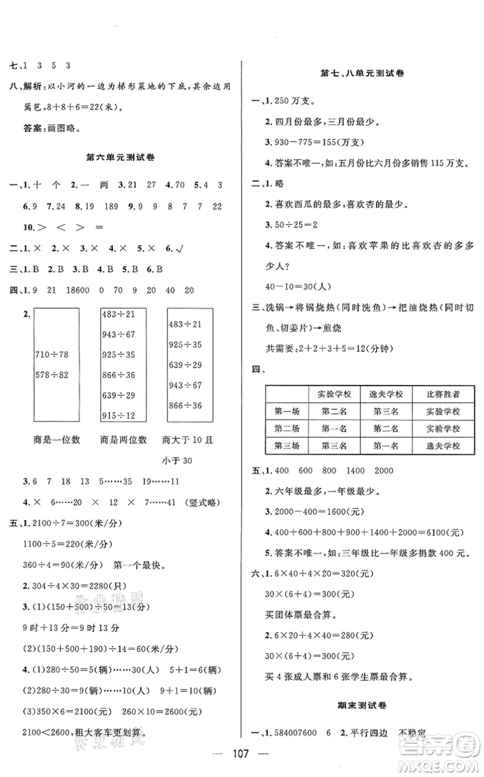 安徽人民出版社2021簡易通小學(xué)同步導(dǎo)學(xué)練四年級數(shù)學(xué)上冊RJ人教版答案