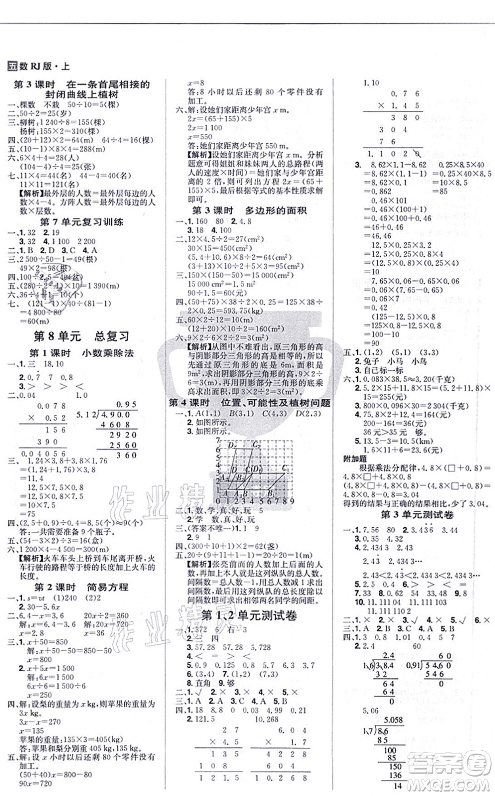 江西美術(shù)出版社2021龍門(mén)之星五年級(jí)數(shù)學(xué)上冊(cè)RJ人教版答案