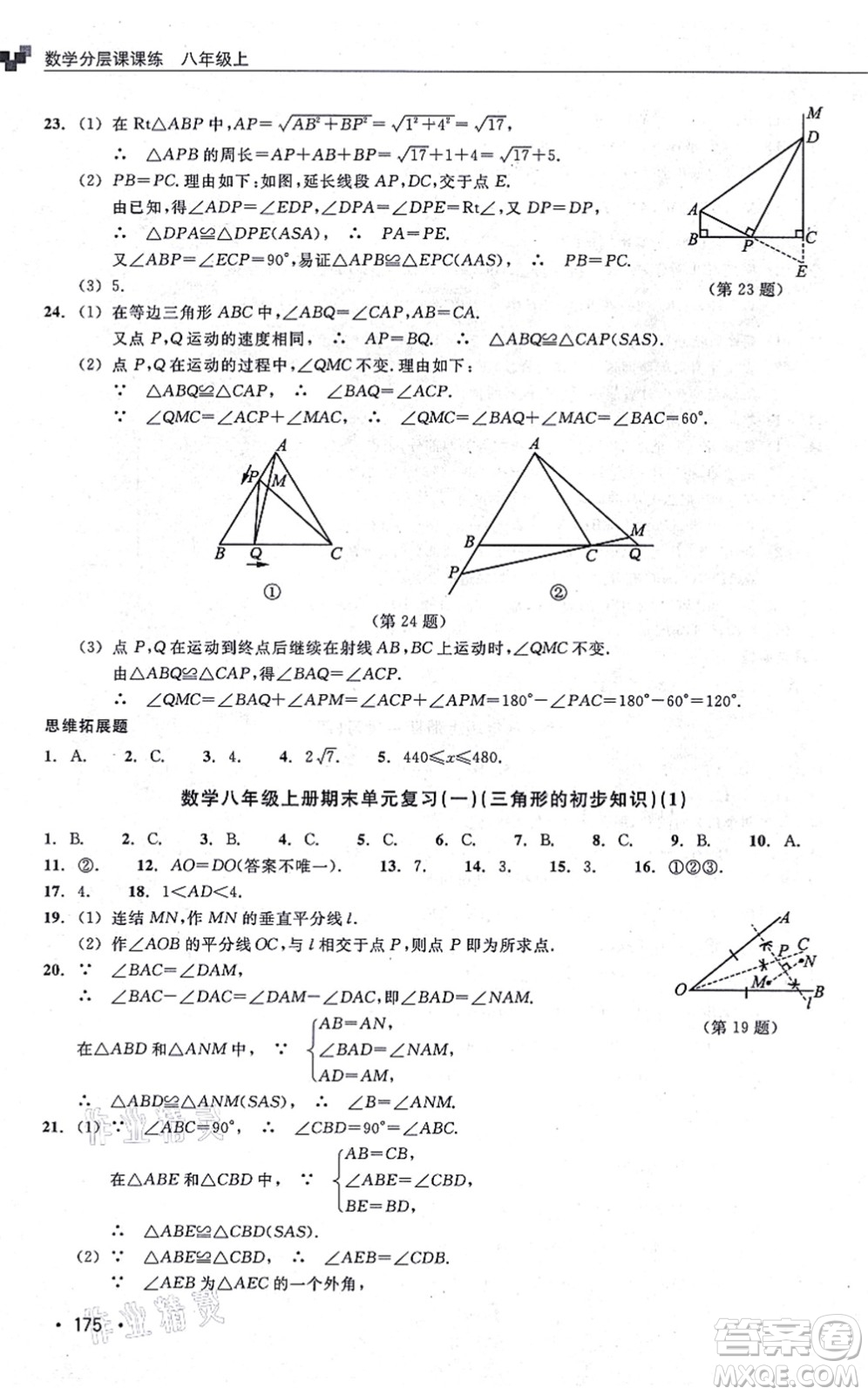 浙江教育出版社2021分層課課練八年級數(shù)學(xué)上冊ZH浙教版答案