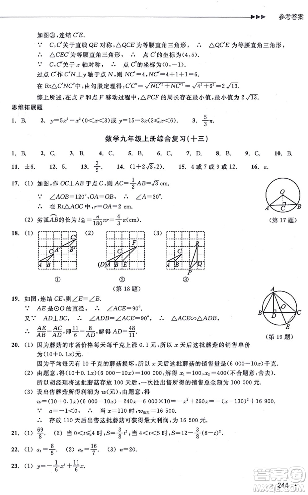 浙江教育出版社2021分層課課練九年級數(shù)學(xué)上冊ZH浙教版答案