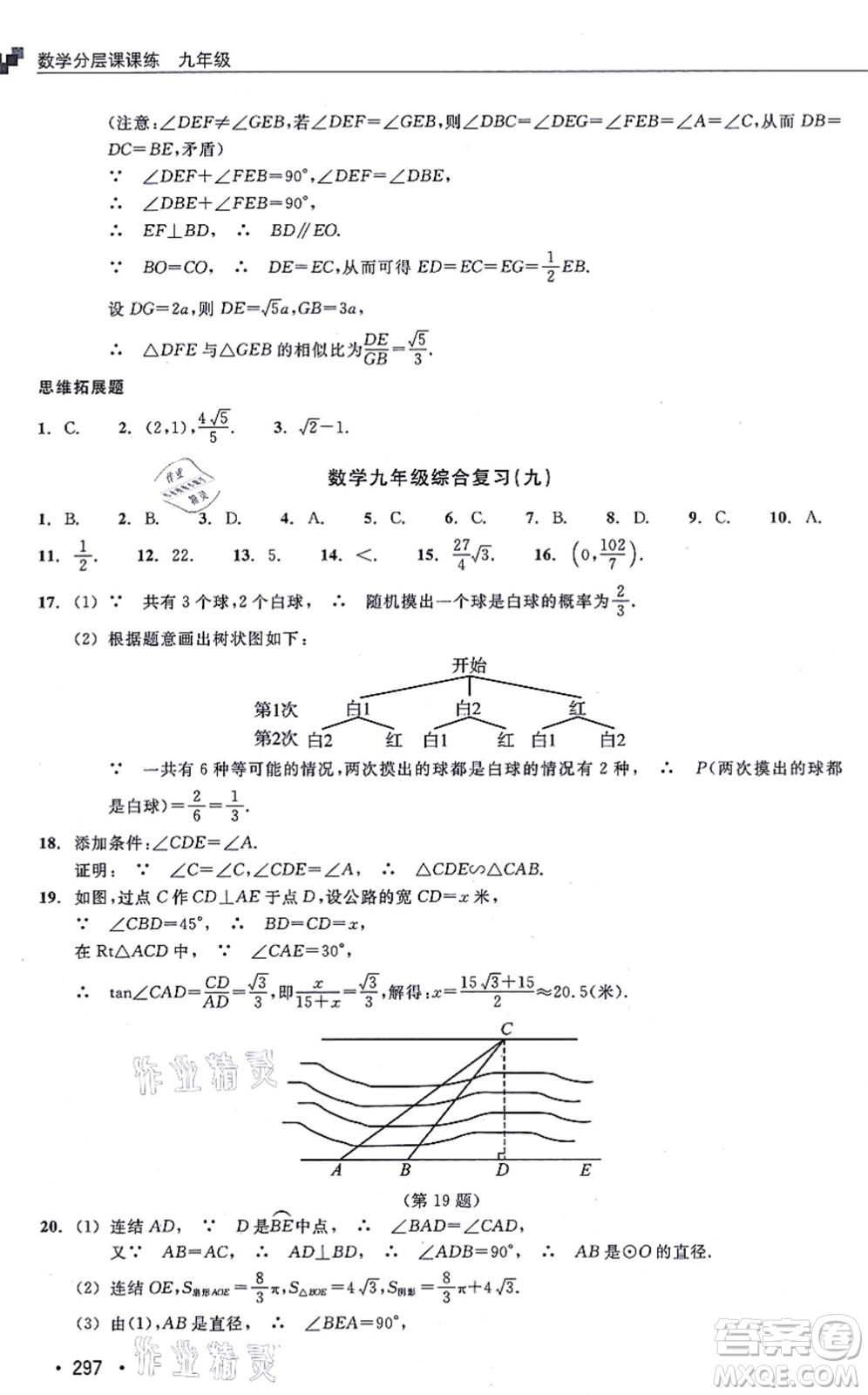 浙江教育出版社2021分層課課練九年級數(shù)學(xué)上冊ZH浙教版答案