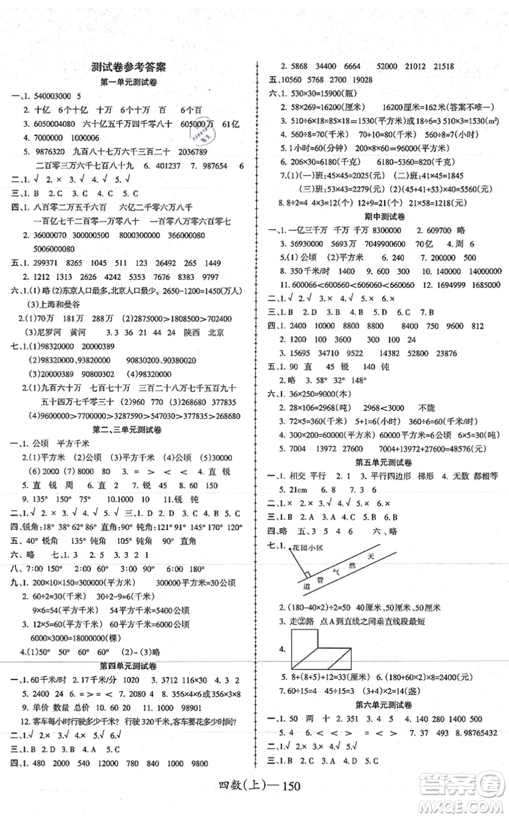 北方婦女兒童出版社2021小學(xué)數(shù)學(xué)學(xué)習(xí)好幫手四年級(jí)上冊(cè)人教版答案