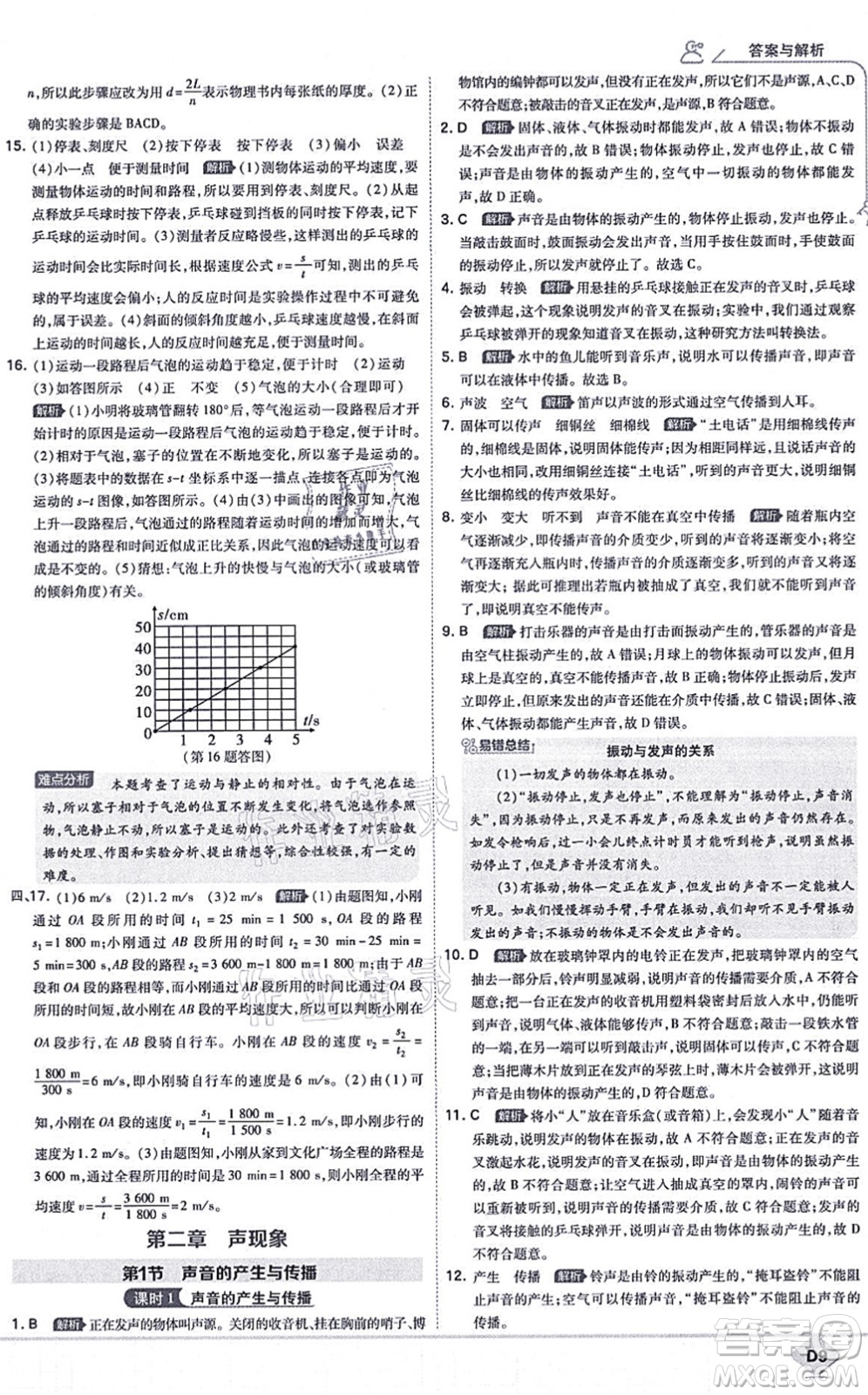 開明出版社2021少年班八年級物理上冊RJ人教版答案
