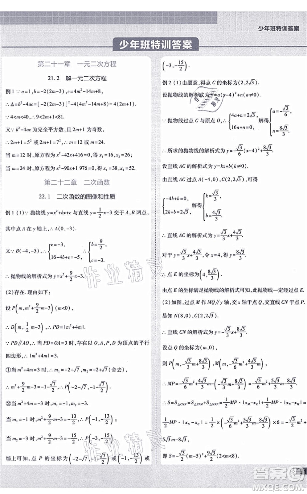 開(kāi)明出版社2021少年班九年級(jí)數(shù)學(xué)上冊(cè)RJ人教版答案