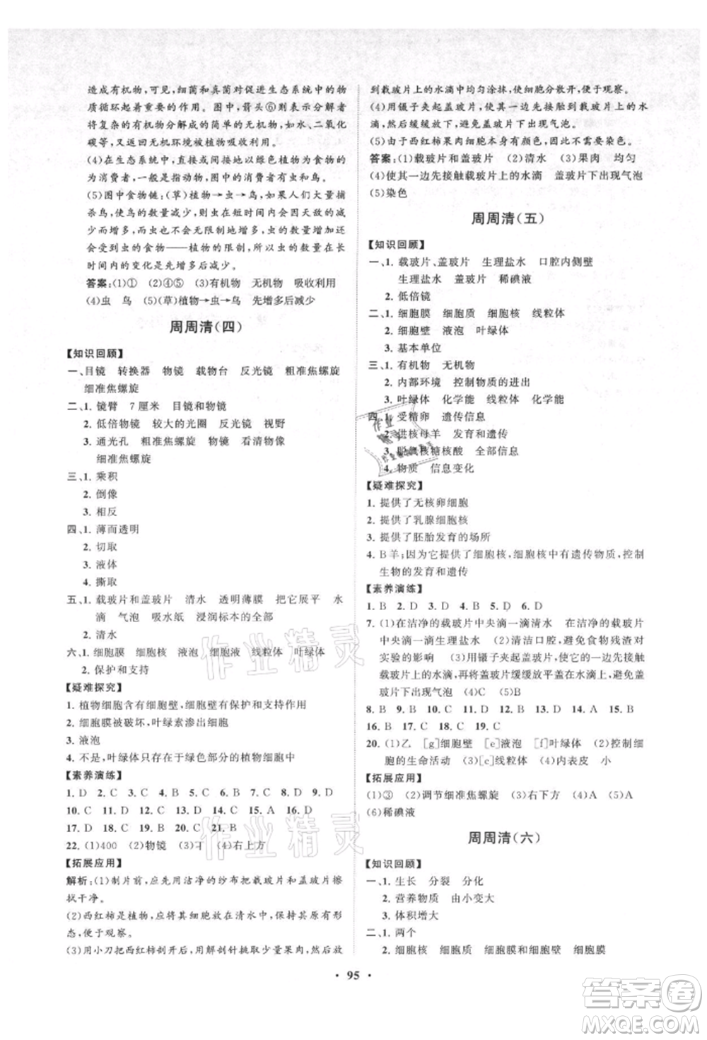 山東教育出版社2021初中同步練習(xí)冊(cè)分層卷七年級(jí)生物上冊(cè)人教版參考答案