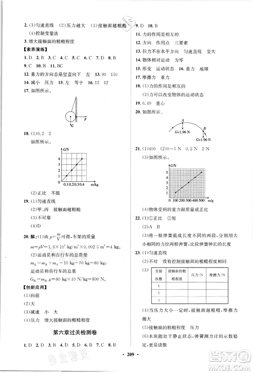 山東教育出版社2021初中同步練習(xí)冊(cè)分層卷八年級(jí)物理滬科版參考答案