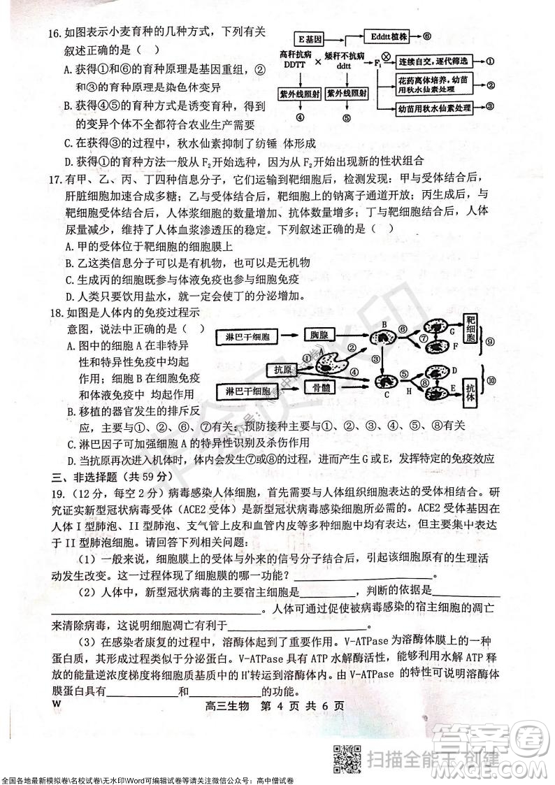 2022屆河北金太陽(yáng)高三12月聯(lián)考生物試題及答案