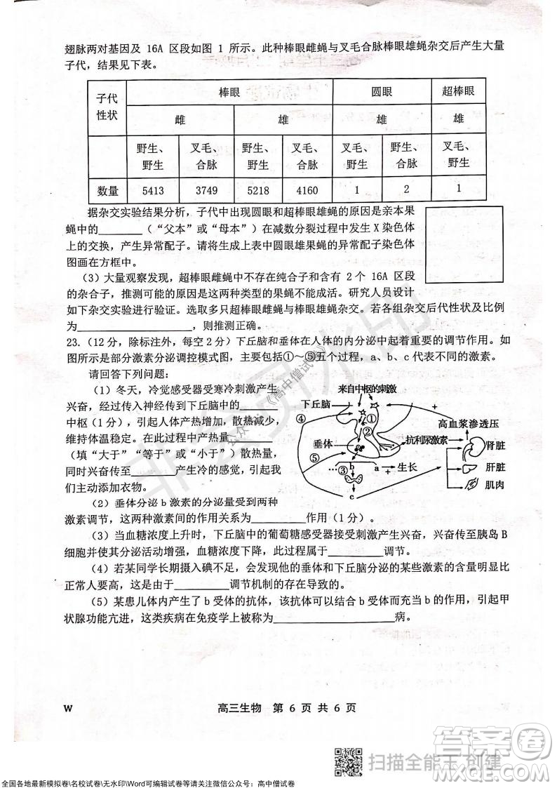 2022屆河北金太陽(yáng)高三12月聯(lián)考生物試題及答案