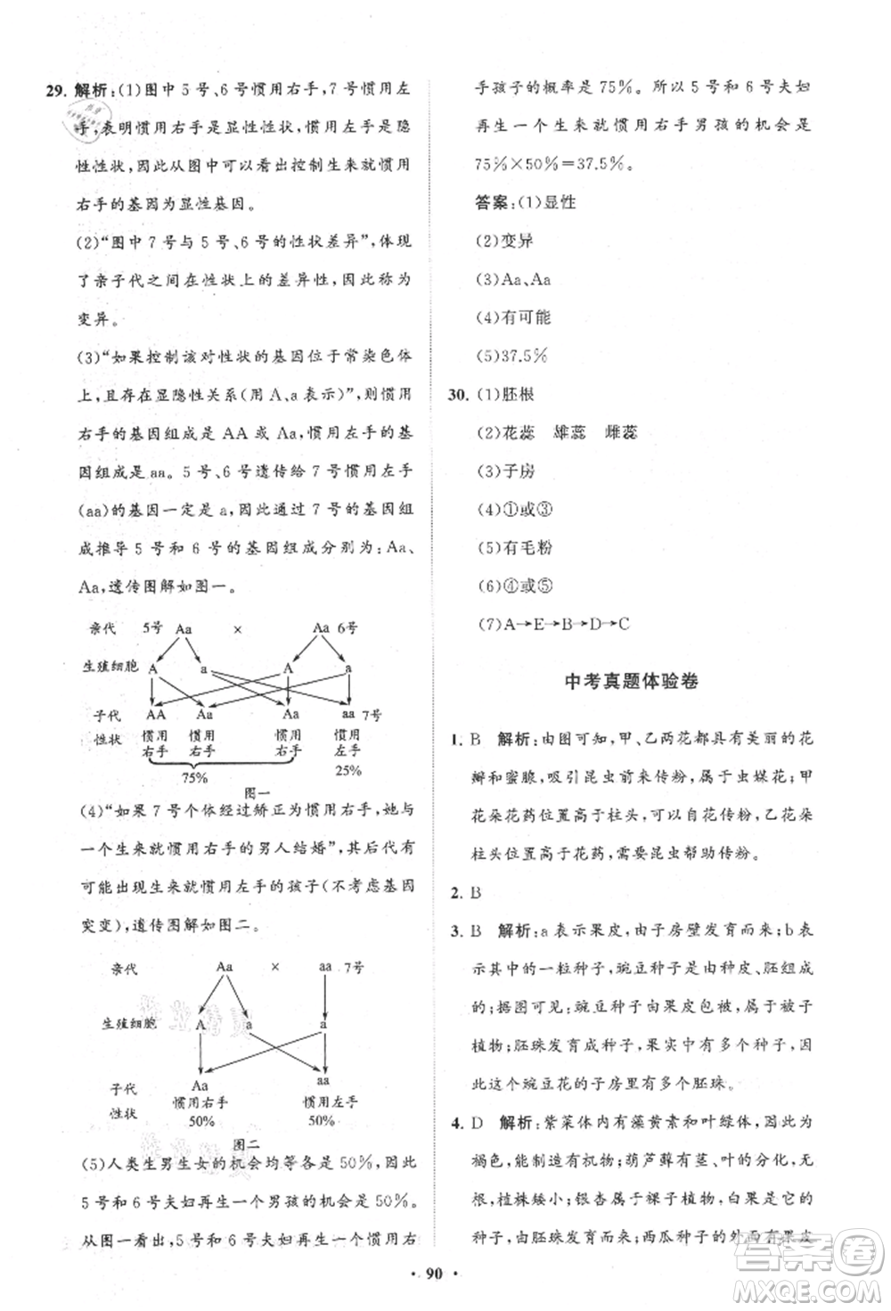 山東教育出版社2021初中同步練習(xí)冊(cè)分層卷八年級(jí)生物上冊(cè)濟(jì)南版參考答案